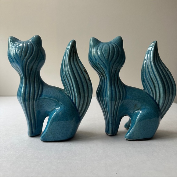 Cute Vtg  Mid Century Turquoise Fox  Sculpture Figurine Contemporary Table Top - Picture 3 of 4